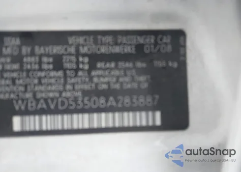 2008 BMW 335Xi из США, поврежденный, VIN WBAVD53508A283887